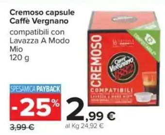 Carrefour Cremoso Capsule Caffé Vergnano 120g offerta
