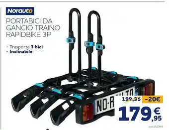 Norauto Portabici da gancio traino rapidbike 3p norauto offerta