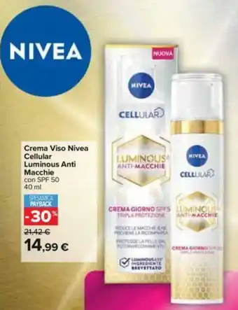 Carrefour Creme Viso Nivea Cellular Luminous Anti Macchie 40ml offerta