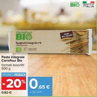 Carrefour Carrefour Bio Pasta Integrale 500 g offerta