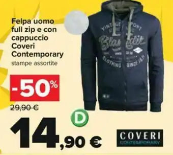 Carrefour Coveri Contemporary Felpa uomo full zip e con cappuccio offerta