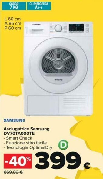 Carrefour Samsung Asciugatrice DV70TA000TE offerta