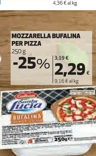 Coop Mozzarella bufalina per pizza santa lucia 250g offerta