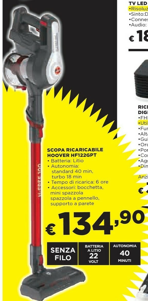 Hoover h-free 100 hf122gpt 011 titanio senza sacchetto offerta di Ipercoop