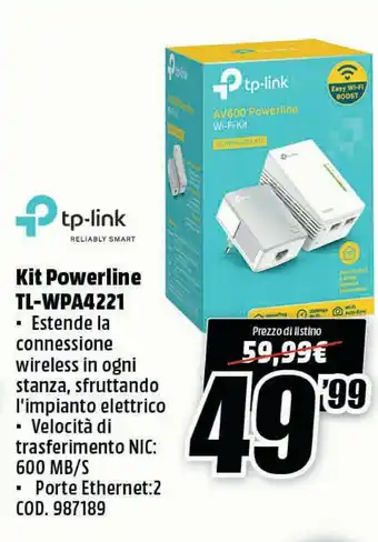 MediaWorld Tp-link tl-wpa4221 kit v4 adattatore di rete powerline 300 mbit/s collegamento ethernet lan wi-fi bianco 2 pezzo(i) offerta