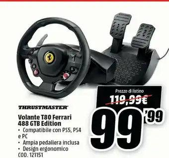 MediaWorld T80 ferrari 488 gtb edition nero sterzo + pedali digitale playstation 4 offerta