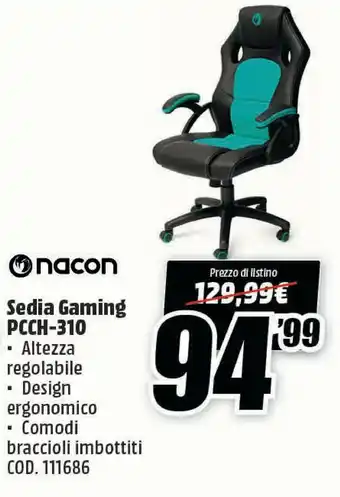 MediaWorld Pcch-310 sedia per videogioco sedia per gaming universale sedia imbottita tappezzata offerta