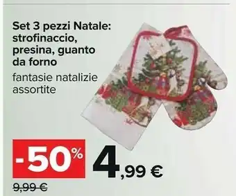 Carrefour Market Set 3 pezzi natale strofinaccio/ presina/ guanto da forno offerta