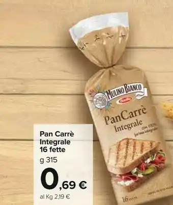Carrefour Market Pan carrè integrale 315 g(ml) offerta