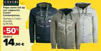 Carrefour Market Coveri felpa uomo full zip con cappuccio coveri contemporary stampe e colori assortiti tg m - xxl offerta