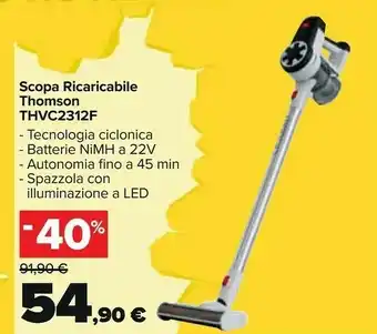 Batteria ricaricabile thvc2312f - tecnologia ciclonica - batteria ni mh a 22v - autonomia fino a 45 min - spazzola con illumi