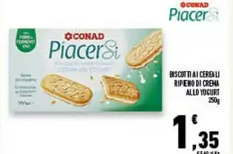 Conad Superstore Piacersi conad biscotti ai cereali ripieno di crema allo yogurt 250g offerta