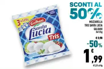 Conad Superstore Galbani - santa lucia tris mozzarella 375 g(ml) offerta