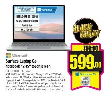 Wellcome Surface laptop go notebook 12.45" touchscreen cod thh-00010 - platino offerta
