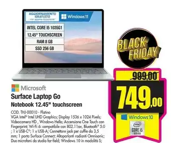 Wellcome Surface laptop go notebook 12.45" touchscreen cod thj-00010 - platino offerta