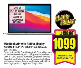 Wellcome Macbook air with retina display notebook 13.3 ips 2560 x 1600 (wqxga) cod mgn63ta offerta