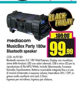 Wellcome Musicbox party 180w bluetooth speaker offerta