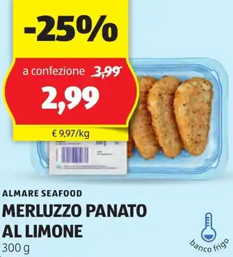 ALDI ALMARE SEAFOOD Merluzzo panato al limone offerta