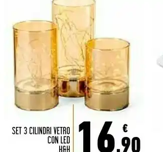 Set 3 cilindri vetro con led