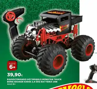 Ipercoop Radiocomando Hot Wheels Monster Truck Bone Shaker 63648 2,4 GHZ Batteria USB offerta