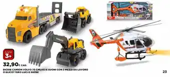 Ipercoop Dickie Camion Volvo 70 cm Luci e Suoni con 2 Mezzi da Lavoro o Elicottero Luci e Suoni offerta