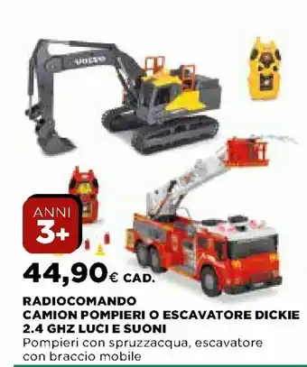Ipercoop Radiocomando Camion Pompieri i Escavatore Dickie 2.4 GHZ Luci e Suoni offerta