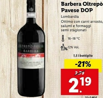 Lidl Barbera oltrepò pavese dop offerta