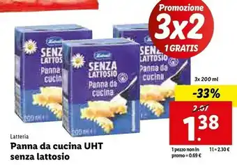 Lidl Latteria panna da cucina uht senza lattosio offerta