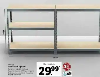Lidl Parkside scaffale 5 ripiani 180 cm offerta