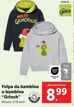 Lidl Felpa da bambina o bambino "Grinch❞ offerta