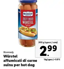 Lidl Mcennedy Würstel affumicati di carne suina per hot dog offerta