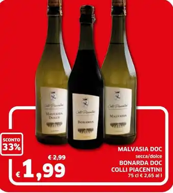 Ecu Discount Malvasia Doc, Bonarda Doc Colli Piacentini 75cl offerta