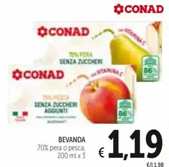 Spazio Conad Bevanda 70% pera o pesca 200ml x 3 offerta