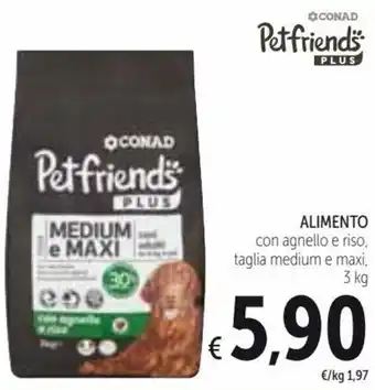 Spazio Conad Petfriends Alimento con Agnello e Riso, Taglia medium e maxi 3kg offerta