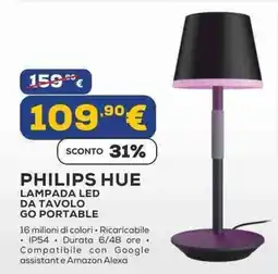 Euronics Philips hue lampada led da tavolo go portable offerta