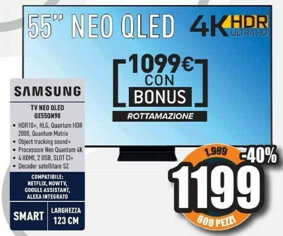 Tv neo qled 4k 55” qe55qn90a smart tv wi-fi titan black 2021 offerta di  Unieuro