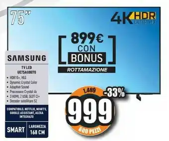 Unieuro Series 8 ue75au8070 190,5 cm (75") 4k ultra hd smart tv wi-fi nero offerta