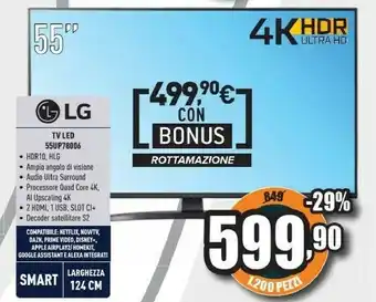 Unieuro 55up78006lb 55" smart tv 4k ultra hd novità 2021 wi-fi processore quad core 4k ai sound offerta