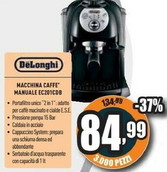 Unieuro Delonghi macchina caffe manuale ec201cdb offerta