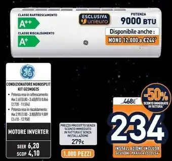 Unieuro Condizionatore monosplit kit gesnqg25 offerta