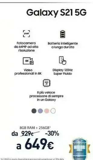 Unieuro Galaxy s21 5g 8gb ram + 256 gb offerta