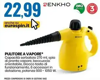 Enkho pulitore a vapore 270 ml potenza 900 - 1050 w