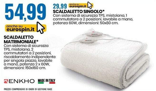 Enkho scaldaletto matrimoniale con sistema di sicurezza tps offerta di  Eurospin