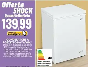 Congelatore a pozzetto 100 l classe f