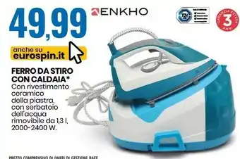 Eurospin Enkho ferro da stiro con caldaia 2000-2400 w offerta