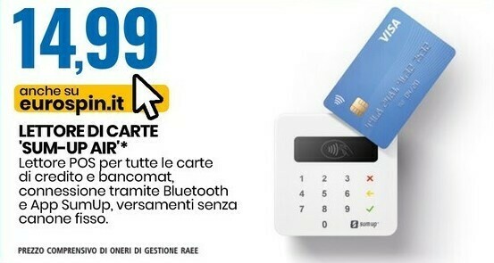 Sumup air lettore di card readers interno/esterno bianco bluetooth offerta  di Eurospin