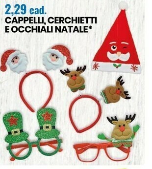 Eurospin Cappelli, cerchietti e occhiali natale offerta