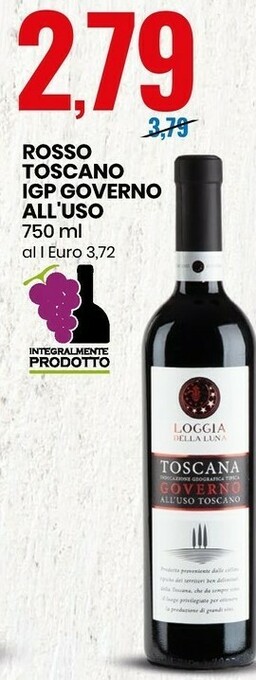 Eurospin Loggia della luna rosso toscano igp governo all'uso 750 ml offerta