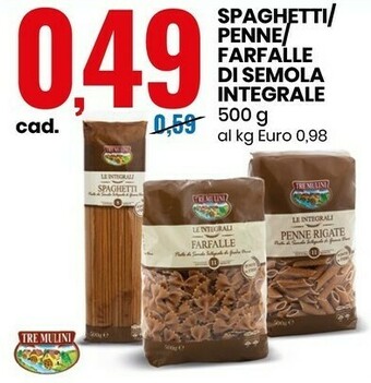 Eurospin Farfalle pasta di semola integrale di grano duro 500 g(ml) offerta