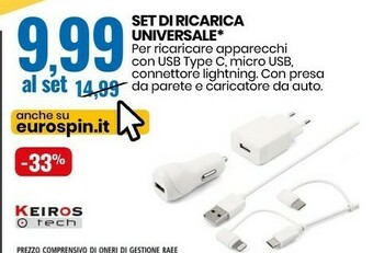 Eurospin Keiros tech set di ricarica universale offerta